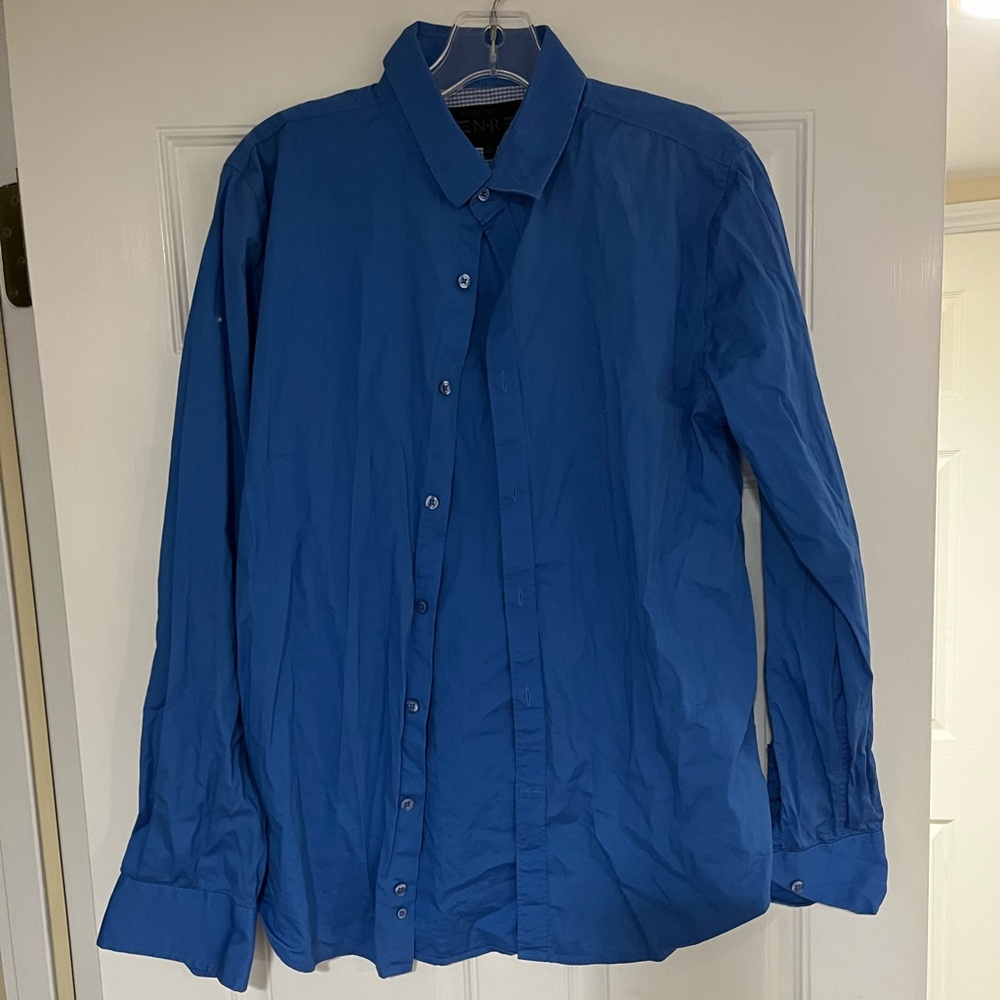 Men’s medium blue button down dress shirt